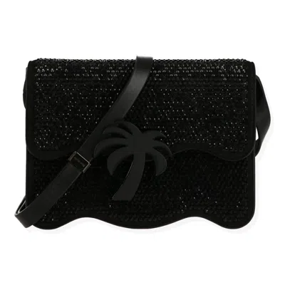 Palm Angels Embellished Suede Palm Beach Crossbody Bag In Black