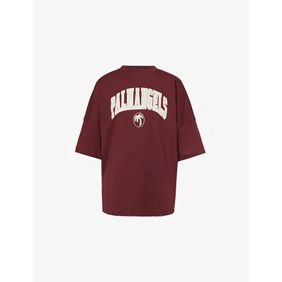 Palm Angels Womens  Logo-print Short-sleeve Cotton T-shirt In Burgundy