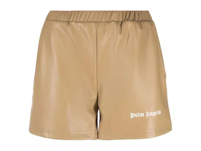 Pre-owned Palm Angels Womens Faux Leather Track Shorts In Beige/white