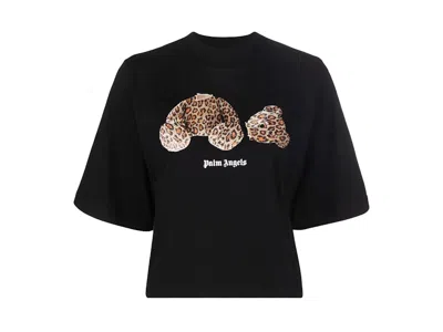 Pre-owned Palm Angels Womens Leopard Bear Cropped T-shirt In Black/brown