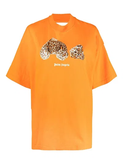 Pre-owned Palm Angels Womens Leopard Bear Loose T-shirt In Orange/brown