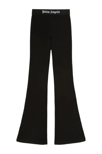 Palm Angels Logo Lurex Flared Trousers In Black
