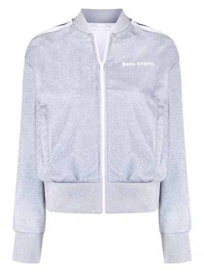 Pre-owned Palm Angels Womens Lurex Track Jacket In Grey/black/white