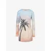Palm Angels Womens Multi Palm Scene-print Stretch-woven Mini Dress In Multi