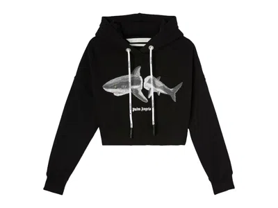 Pre-owned Palm Angels Womens Shark Hoodie In Black/white