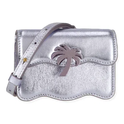 Palm Angels Metallic Leather Cross Body Bag In Silver