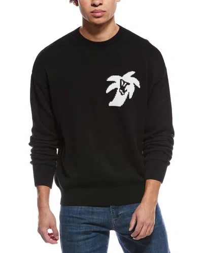 Palm Angels Wool & Cashmere-blend Crewneck Sweater In Black