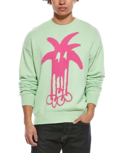Palm Angels Wool & Cashmere-blend Crewneck Sweater In Green
