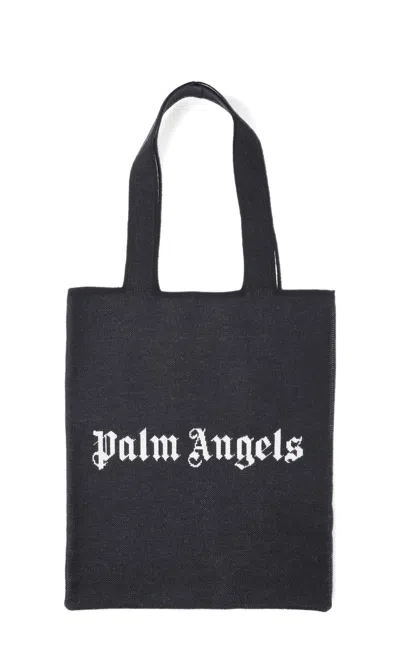 Palm Angels Wool-blend Canvas Tote Bag In Black