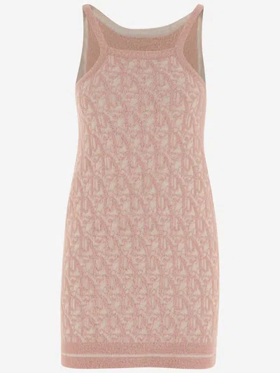Palm Angels Wool Blend Dress With Monogram In Pink