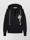 PALM ANGELS WOOL BLEND HOODED SWEATSHIRT WITH EMBROIDERED DETAIL