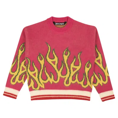 Pre-owned Palm Angels Wool Burning Crewneck Sweater 'fuchsia/yellow' In Pink