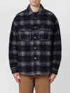 Palm Angels Over Shirt In Navy Check Wool With Studs In Black