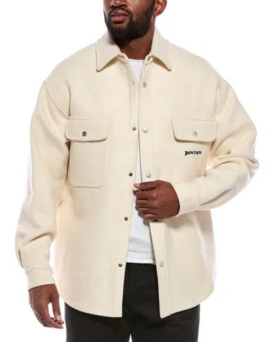 Palm Angels Off White Logo Shirt Jacket In Neutral