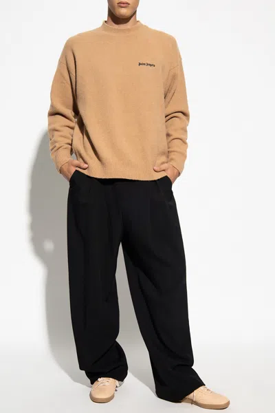 Palm Angels Logo Embroidered Crewneck Sweatshirt In Brown