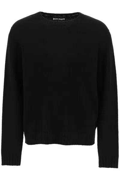 Palm Angels Wool Sweater With Logo Intarsia In Black