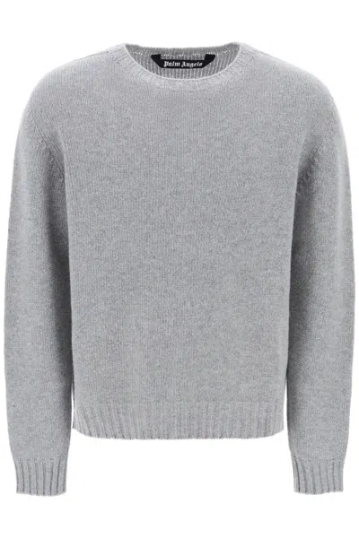 Palm Angels Wool Sweater With Logo Intarsia In Grey