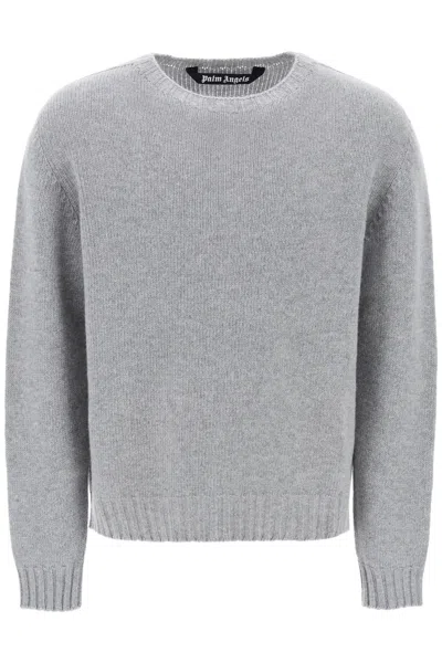 Palm Angels Logo Wool Blend Sweater In Grey