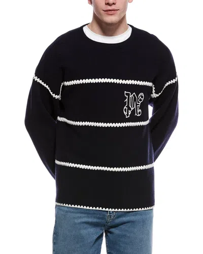 Palm Angels Wool-blend Crewneck Sweater In Purple