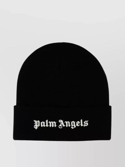 Palm Angels Logo-embroidered Wool Beanie In Black