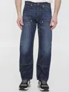 Palm Angels Monogram-embroidered Wide-leg Jeans In Blue