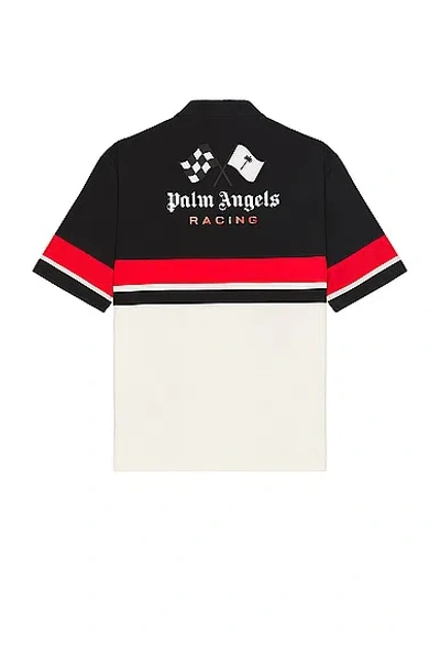 Palm Angels X Formula 1 Racing Bowling Shirt In Black  White  & Red