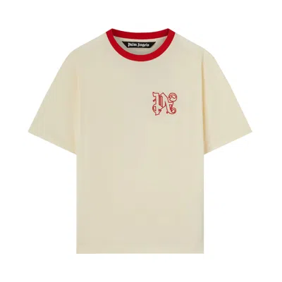 Pre-owned Palm Angels X Haas Moneygram Racing Monogram T-shirt 'white/black/red' | Cream | Men's Size Xl