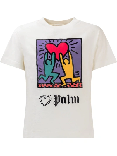 Palm Angels Kids'  X Keith Haring T-shirt In Off White Viol
