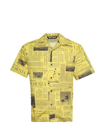 Palm Angels X La Times Newspaper Short-sleeve Shirt In Burgundy