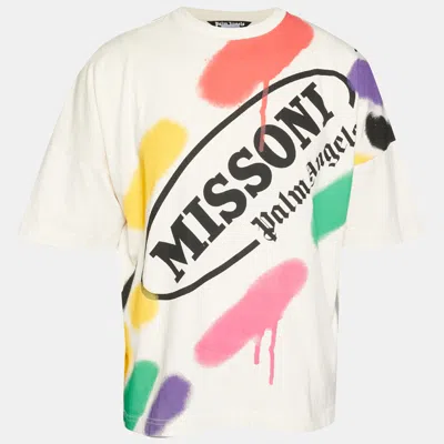 Pre-owned Palm Angels X Missoni Beige Printed Jersey T-shirt L In Yellow