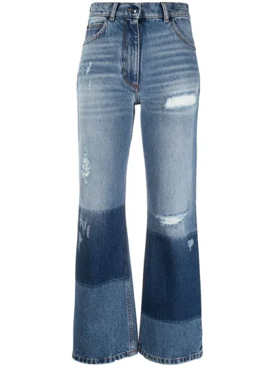 Palm Angels X Moncler Distressed Straight-leg Jeans In Blue