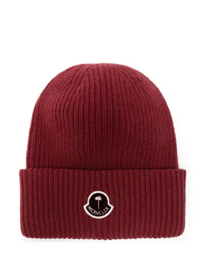Palm Angels X Moncler Tricot Beanie In Red