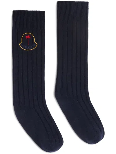 Palm Angels X Moncler X Moncler Logo-embroidered Socks In Blue