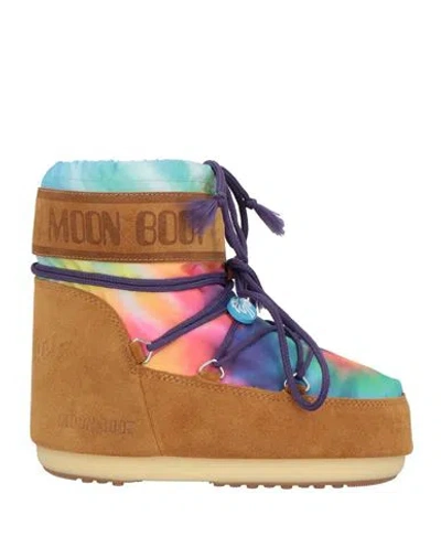 Palm Angels X Moon Boot Woman Ankle Boots Camel Size 8-8.5 Leather, Textile Fibers In Beige