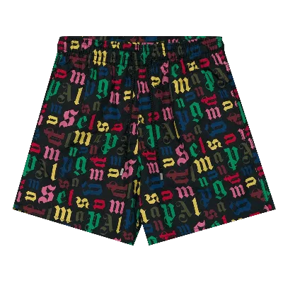 Pre-owned Palm Angels X Vilebrequin All Over Logo Swimshorts 'black/multicolor'
