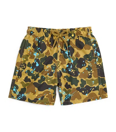 Palm Angels Kids' X Vilebrequin Camo Painted Swim Shorts In Multi