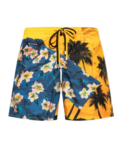 Palm Angels Drawstring Swimming Trunks In Yellow
