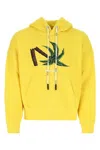 Palm Angels Broken Palm Embroidered Hooded Sweatshirt In Yellow