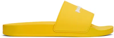 Palm Angels Yellow Logo Pool Slides In Yellow Fluo Ye