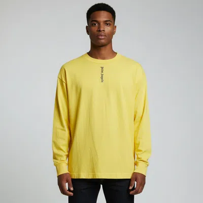Pre-owned Palm Angels Yellow Logo Print Cotton Knit Long Sleeve T-shirt M