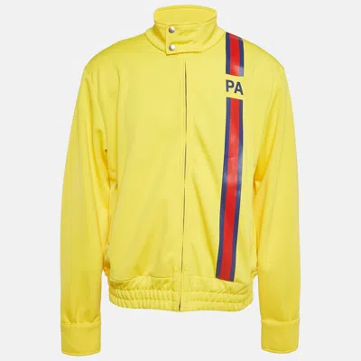Pre-owned Palm Angels Yellow Printed Jersey Zipped Front Jacket L