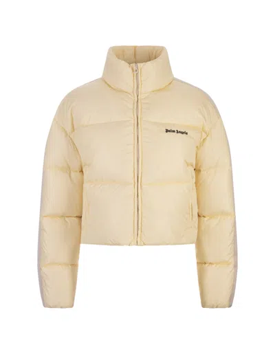PALM ANGELS YELLOW SHORT DOWN JACKET WITH LOGO