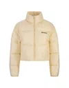 Palm Angels Off White Logo-embroidered Puffer Jacket In Yellow