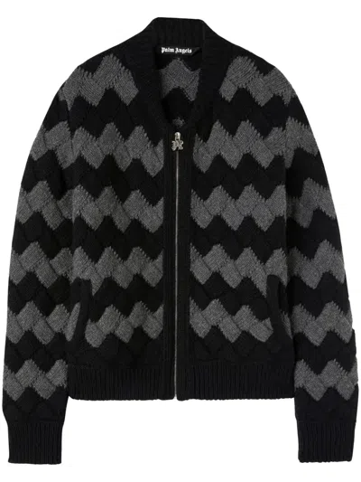 Palm Angels Zig-zag Knit Bomber Jacket In Black