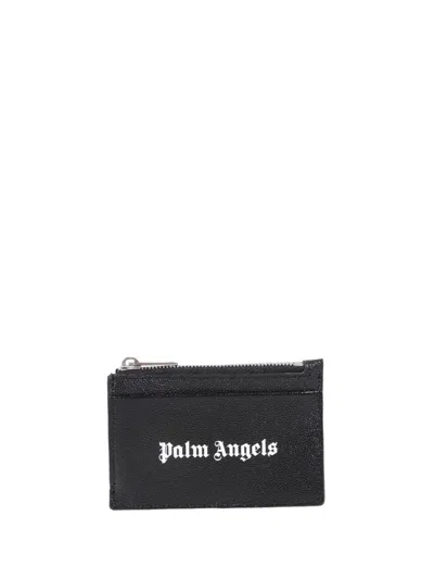 Palm Angels Zip Card Holder Caviar In Black