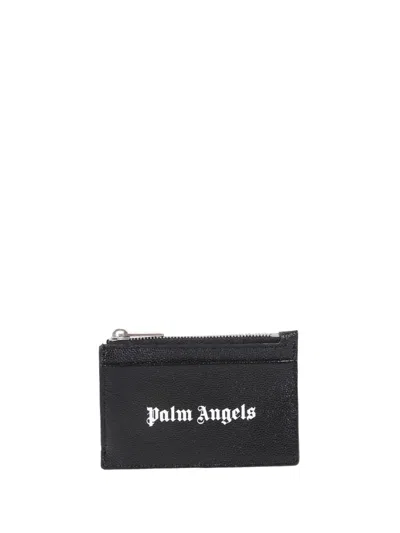 Palm Angels Gothic Logo-print Zipped Cardholder In Black