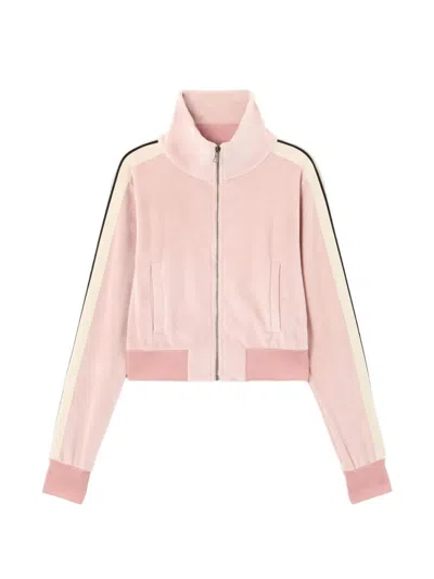 Palm Angels Chenille Track Jacket High Collar Cropped In Pink