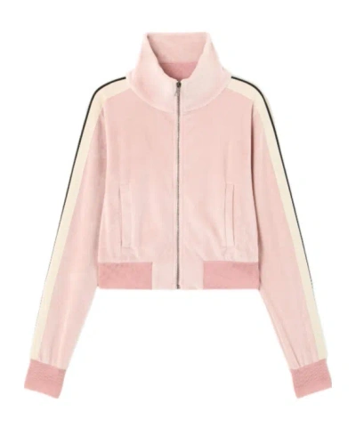 Palm Angels Chenille Track Jacket High Collar Cropped In Pink