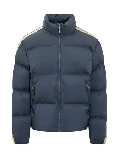 Palm Angels Zip Neck Puffer Jacket With Logo In Navy Blue Tofu