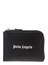 Palm Angels Rectangular Black Leather Card Wallet In Multicolor